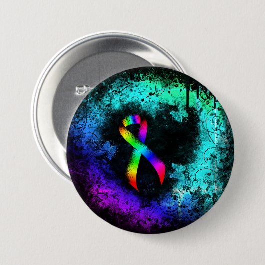 Rainbow Awareness Ribbon Grunge Herz Pinback Hinte Button (Vorne & Hinten)