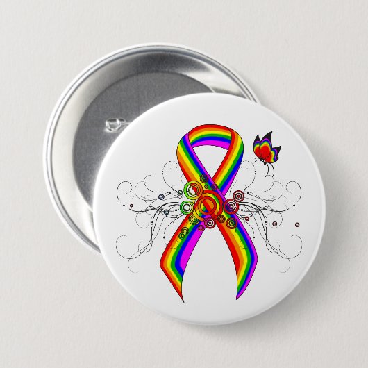 Rainbow Awareness Ribbon mit Butterfly Button (Vorne & Hinten)