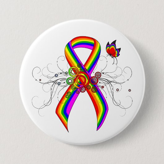 Rainbow Awareness Ribbon mit Butterfly Button (Vorderseite)