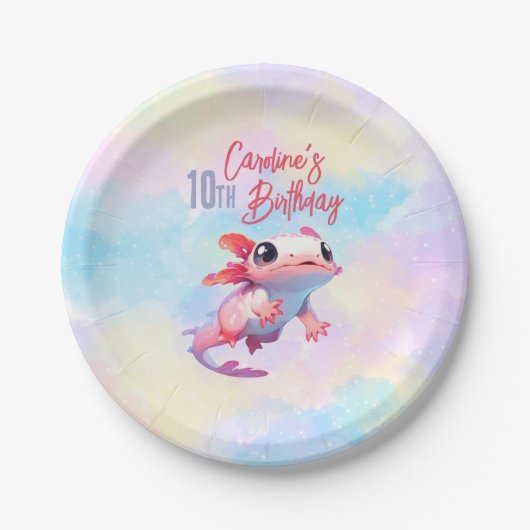 Rainbow axolotmädchen Geburtstag Pappteller (Vorderseite)
