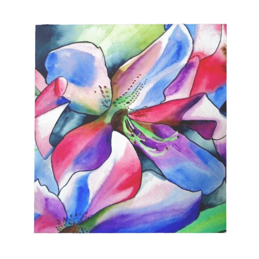 Rainbow Azalea Blume Original Aquarellmalerei Notizblock (Vorderseite)