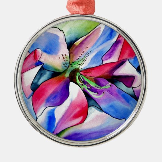Rainbow Azalea Blume Original Aquarellmalerei Ornament Aus Metall (Vorne)