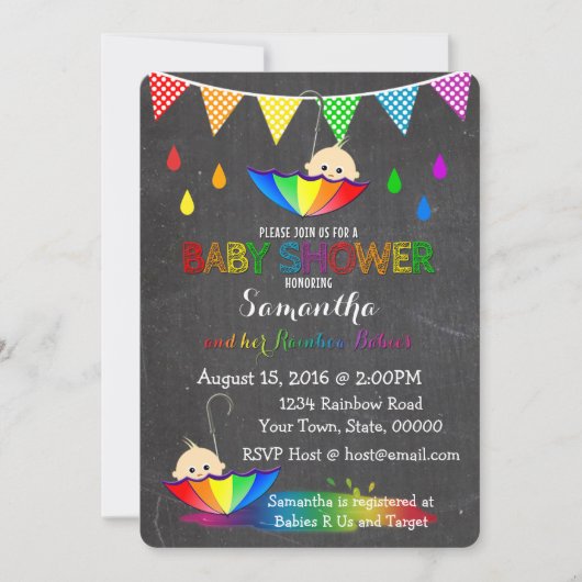 Rainbow Babies Twin Baby Shower Einladung (Vorderseite)
