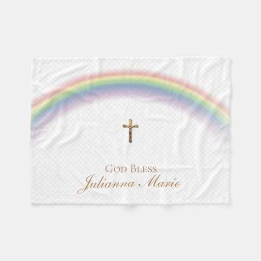 Rainbow Baby Baptism Cross Gold Crucifix Netting Fleecedecke (Vorderseite (Horizontal))