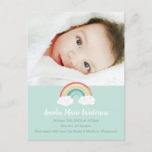Rainbow Baby Birth Announcement Foto Postkarte (Vorderseite)