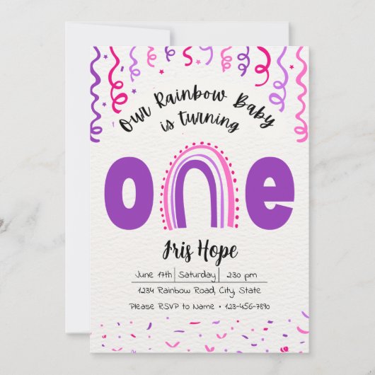 Rainbow Baby Birthday Einladung (Vorderseite)