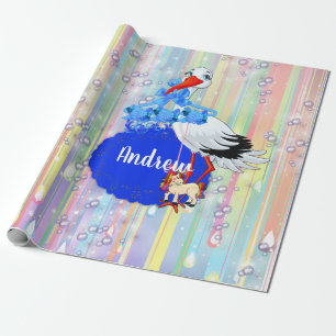 Rainbow Baby Boy & Stork Geschenkpapier