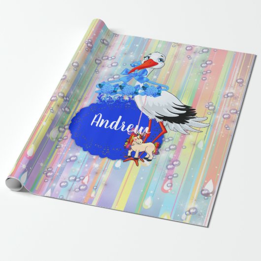 Rainbow Baby Boy & Stork Geschenkpapier (Ungerollt)