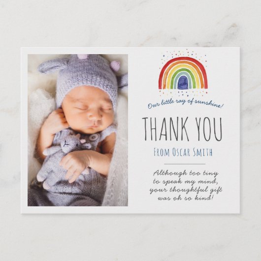 Rainbow Baby Danke Karte, Regenbogen danke Postkarte (Vorderseite)