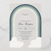 Rainbow Baby Dusche Blue Green Boy Silver Folieneinladung (Vorderseite)