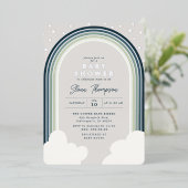 Rainbow Baby Dusche Blue Green Boy Silver Folieneinladung (Stehend vorne)