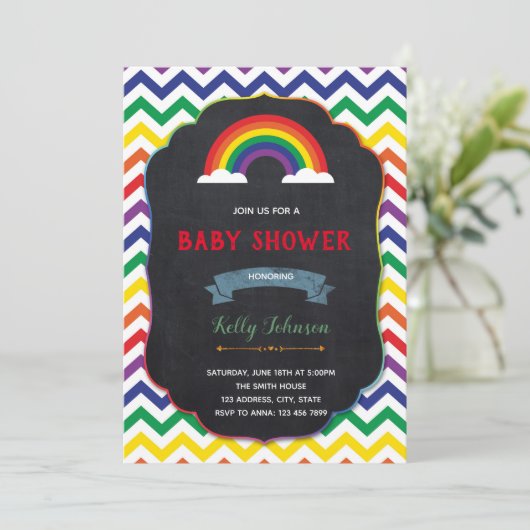 Rainbow Baby Dusche Einladung (Stehend Vorderseite)