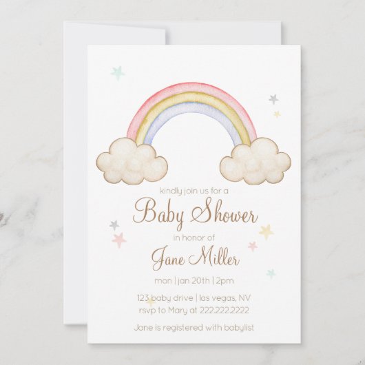 Rainbow Baby Dusche Einladung (Vorderseite)
