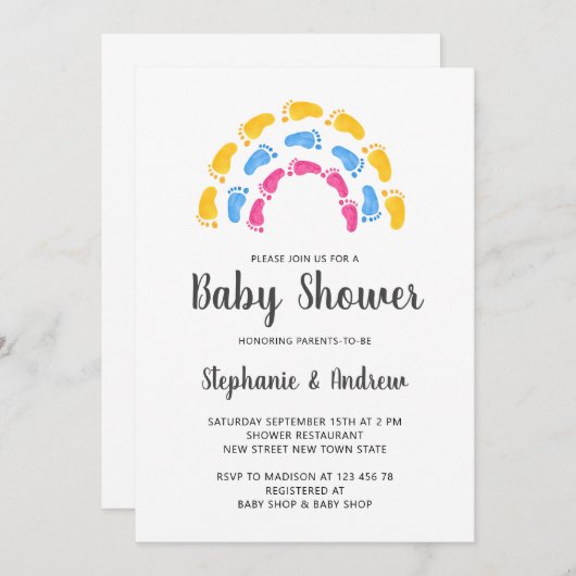 Rainbow Baby Dusche Einladung (Vorne/Hinten)