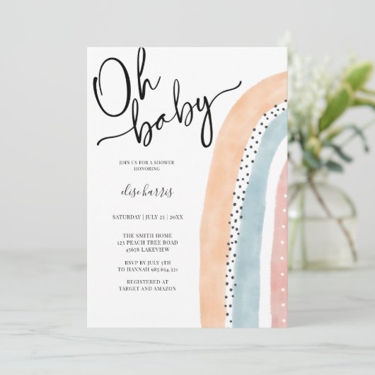 Rainbow Baby Dusche Einladung (Stehend Vorderseite)