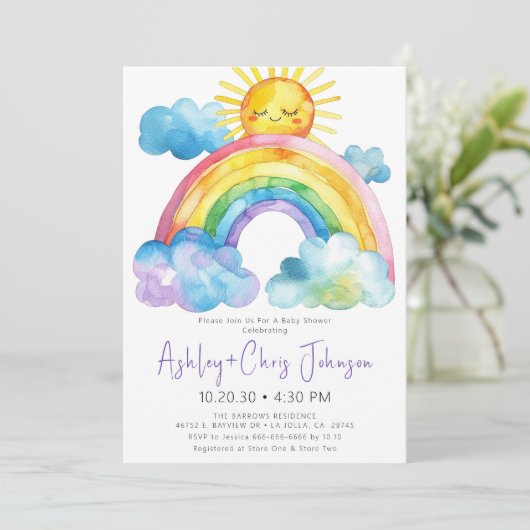 Rainbow Baby Dusche Einladung (Stehend Vorderseite)