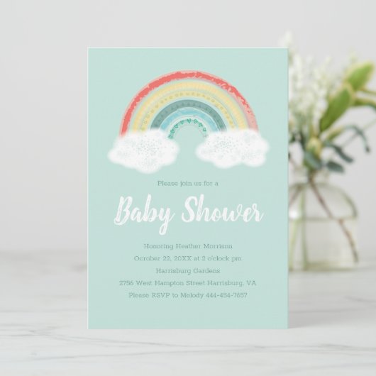 Rainbow Baby Dusche Einladung (Stehend Vorderseite)
