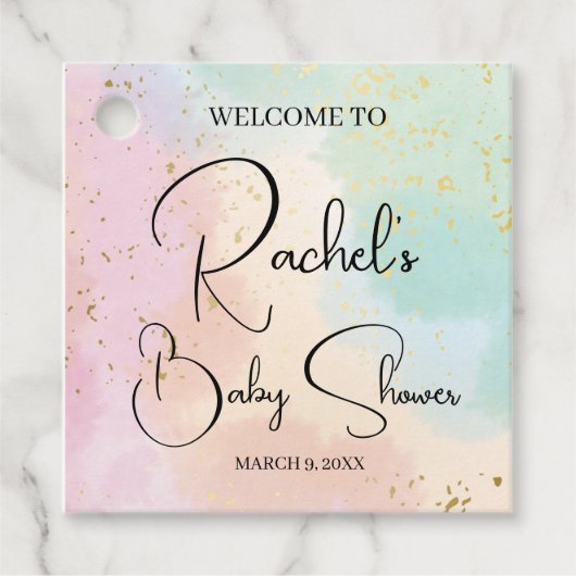 Rainbow Baby Dusche Farbenfrohe Wasserfarbe Geschenkanhänger (Vorderseite)