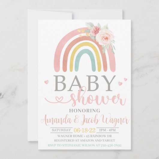 Rainbow Baby Dusche, Gender Neutral Baby Dusche Einladung (Vorderseite)