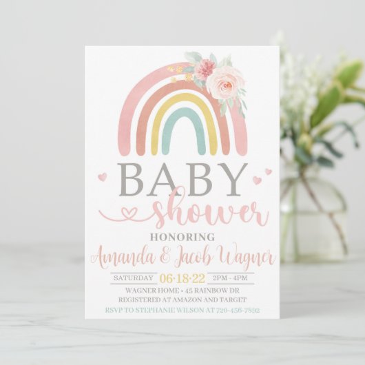 Rainbow Baby Dusche, Gender Neutral Baby Dusche Einladung (Stehend Vorderseite)