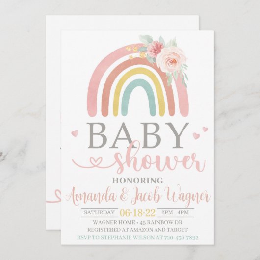 Rainbow Baby Dusche, Gender Neutral Baby Dusche Einladung (Vorne/Hinten)