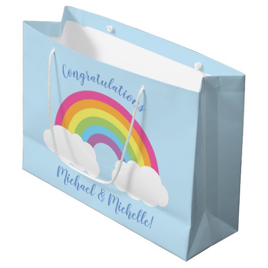Rainbow Baby Dusche Große Geschenktüte (Vorderseite Schrägansicht)