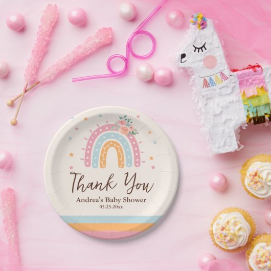 Rainbow Baby Dusche Rosa Pappteller (Party)