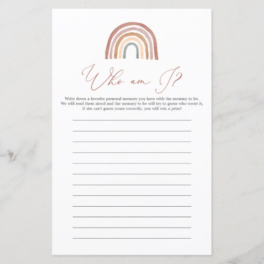 Rainbow Baby Dusche Wer bin ich Game (Vorderseite)