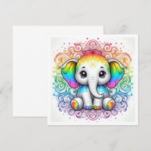 Rainbow baby elephant blank card einladung (Vorne/Hinten)