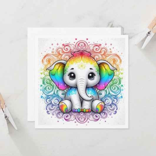 Rainbow baby elephant blank card einladung (Vorderseite/Rückseite Beispiel)
