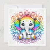 Rainbow baby elephant blank card einladung (Vorderseite)