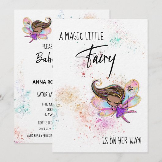 *~* Rainbow Baby Fee Glitzer Einladung (Vorne/Hinten)