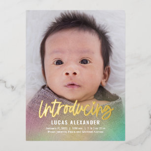 Rainbow Baby Foil Birth Announction Postcard Folien Feiertagspostkarte