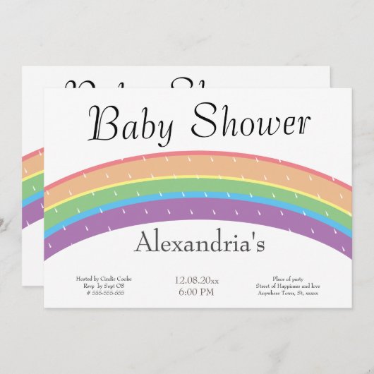 Rainbow Baby Girl oder Junge Baby Dusche Party Einladung (Vorne/Hinten)