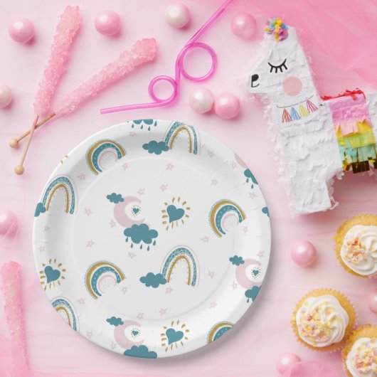 Rainbow Baby Pastel Pattern - Whimsisches Kinderzi Pappteller (Party)