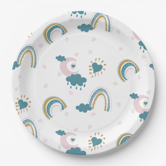 Rainbow Baby Pastel Pattern - Whimsisches Kinderzi Pappteller (Vorderseite)