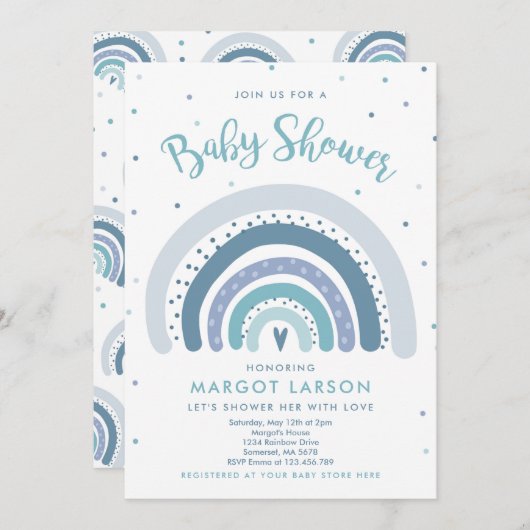 Rainbow Baby Showdown Mute Pastel Rainbow Einladung (Vorne/Hinten)