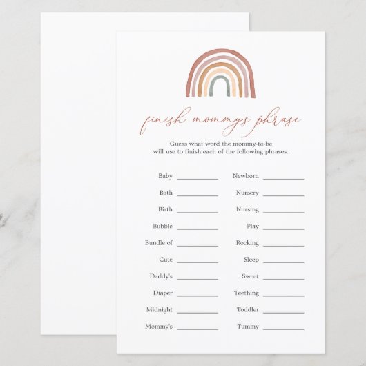 Rainbow Baby Shower beendet Mommy's Phrase Game (Vorne/Hinten)