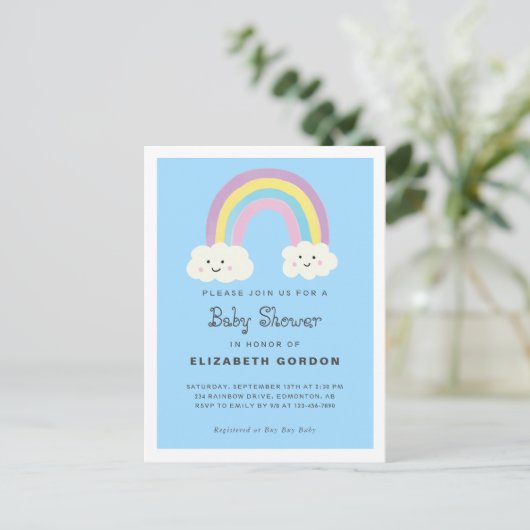 Rainbow Baby Shower Boy Blue Niedlich Kawaii Moder Postkarte (Stehend Vorderseite)