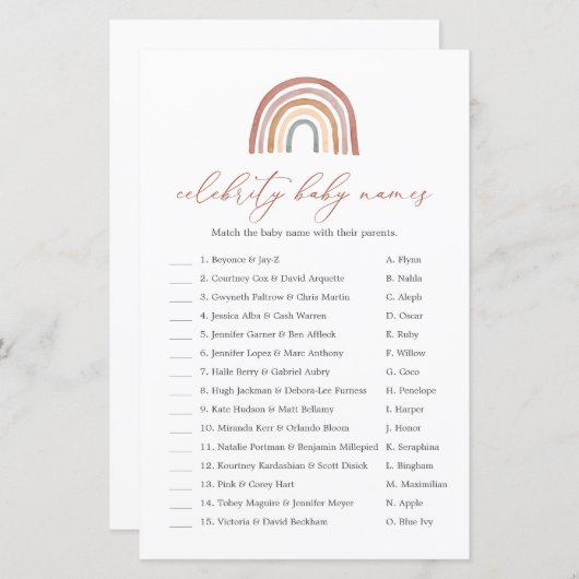 Rainbow Baby Shower Celebrity Baby Names Game (Vorne/Hinten)