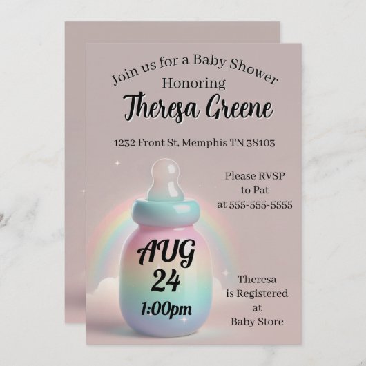 Rainbow Baby Shower Einladung (Vorne/Hinten)