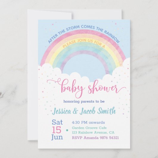 Rainbow Baby Shower Einladung (Vorderseite)