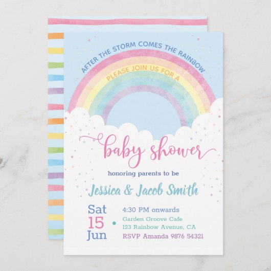 Rainbow Baby Shower Einladung (Vorne/Hinten)
