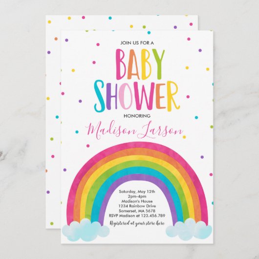 Rainbow Baby Shower Einladung Helle Rainbow Baby (Vorne/Hinten)
