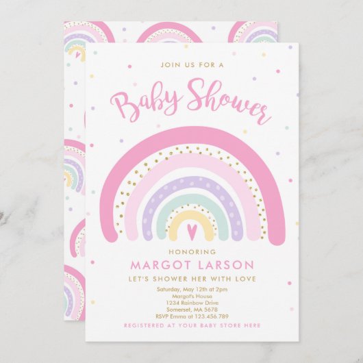 Rainbow Baby Shower Einladung Pastel Rainbow (Vorne/Hinten)