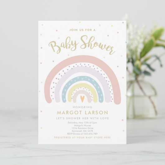 Rainbow Baby Shower Invitation Gender Neutral Einladung (Stehend Vorderseite)