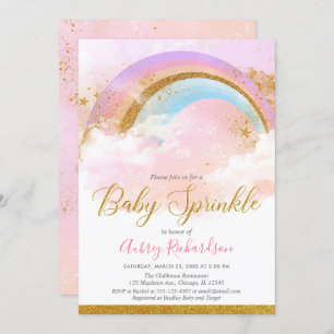 Rainbow Baby Sprinkgirl pastellrosa Gold Einladung