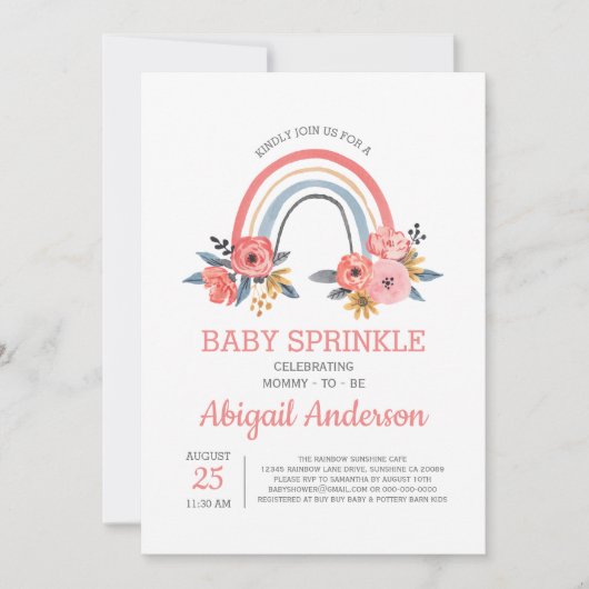 Rainbow Baby Sprinkle Stylish Modern Floral Einladung (Vorderseite)