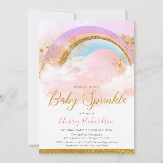 Rainbow baby streuen pastellfarbene Mädchen in ros Einladung (Vorderseite)