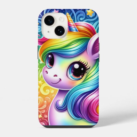 Rainbow Baby Unicorn iPhone 14 Fall Hülle (Rückseite)